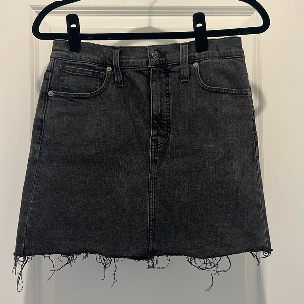 Madewell dark grey distressed jean mini skirt